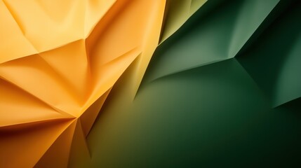 Poster - Vibrant geometric folds in green and yellow depict an origami-inspired design, blending vivid color and intricate texture to create a dynamic visual impact.
