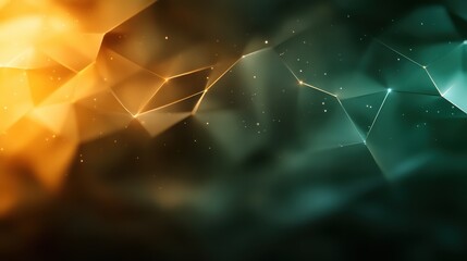 Poster - This image features an abstract gradient with orange and teal hues, showcasing polygonal shapes and subtle particles, offering a modern and dynamic feel.