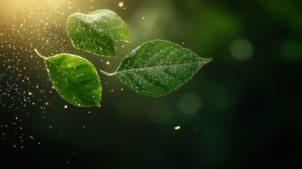 Poster - A cluster of leaves floats gently through the air, surrounded by a magical swirl of golden dust, symbolizing harmony and the delicate balance of nature.