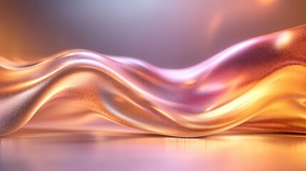 Poster - A mesmerizing image of a flowing wave with soft peach and gold tones, covered in delicate shimmering textures, creating an ethereal and modern aesthetic.