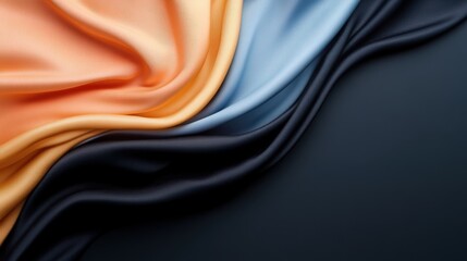 Poster - Colorful fabric folds create a dynamic visual with vibrant peach, soft blue, and rich black tones. The flowing drapery suggests luxury and elegance.