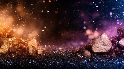 Poster - A vibrant abstract representation of gleaming particles against a dark backdrop, creating an enigmatic and beautiful interplay of light and color, representing creativity.