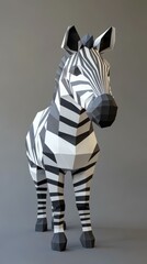 Poster - Explore the striking artistry of a lowpoly zebra with bold black and white stripes