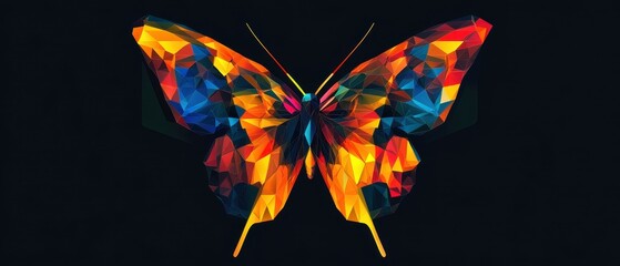 Poster - Explore the vibrant beauty of an abstract polygon butterfly on a dark background