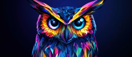 Poster - Explore the vibrant beauty of an abstract polygonal owl with enigmatic eyes