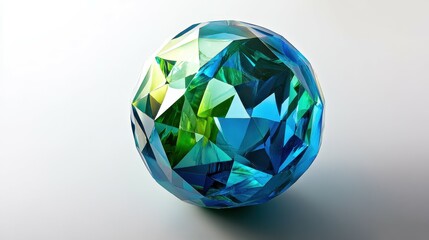 Poster - Explore the vibrant faceted globe of earth represented in geometric blue and green shapes