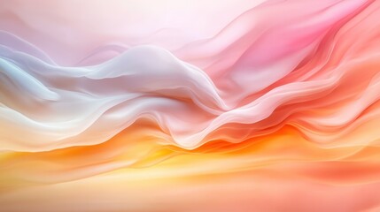 Poster - This serene image illustrates pastel waves in a dreamlike, artistic style, featuring a blend of gentle whites and vibrant oranges, creating a calming visual effect.