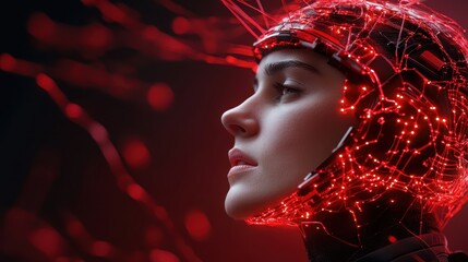 Poster - A futuristic image of a digital neural network featuring red interconnected circuits, symbolizing advanced technology, innovation, and future-oriented design.