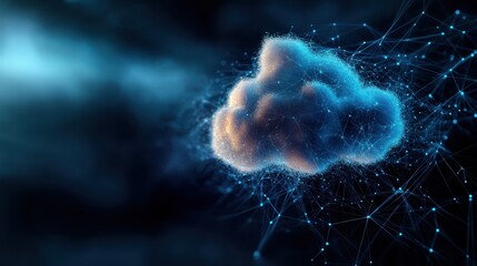 Poster - A digital cloud intertwined with a complex technological network, representing connectivity and the advanced integration of modern technological innovations.