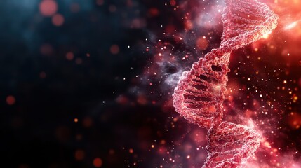Poster - A vibrant image of a DNA double helix, set against a dynamic backdrop, illustrating the complexity and beauty inherent in genetic structures.