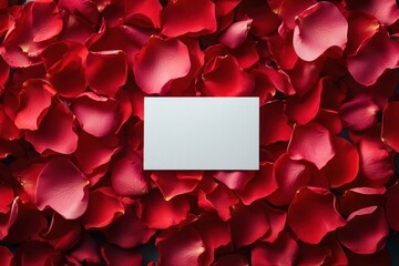 Canvas Print - A blank card sits atop a bed of red rose petals