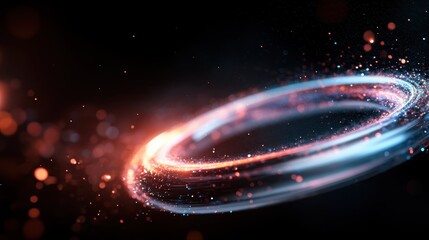 Poster - This image features a luminous ring with a striking combination of blue and red hues, surrounded by dynamic and vibrant sparkling particles, creating a mesmerizing ambiance.