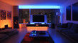 © Mahmud - 'Modern floating TV media console with ambient LED lighting, set in a dark room.'