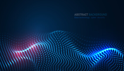 Poster - Line wave pattern, big cloud data online innovation digital world technology background, 3D futuristic iot neon vibrant light abstract cyber space.