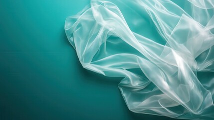 Poster - Long, translucent fabric forming soft waves on a teal background, creating an illusion of graceful flow and highlighting the play of textures and shadows.