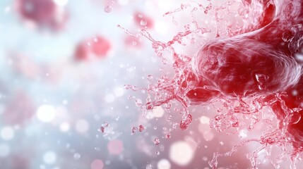 Poster - An abstract visual of fluid splashes tinted in red, creating a dynamic and vibrant composition, symbolizing passion, energy, and the essence of creative flow.