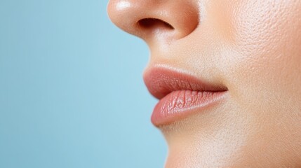 Poster - A delicate close-up of a woman's face highlighting her softly lit features, representing beauty and serenity with an emphasis on texture and detail.