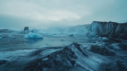 Aufkleber - A cold, desolate landscape with a large body of water and ice