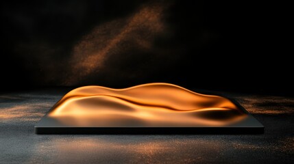 Poster - The image showcases glowing golden waves on a dark, textured background, evoking feelings of fluidity and luxury in a modern abstract style.