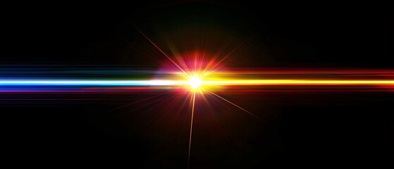 Poster - Vibrant light beam spreading across a dark background, showcasing a spectrum of colors. Ideal for backgrounds or creative designs.