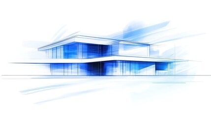 Poster - A modern architectural design featuring dynamic blue lines and a clean aesthetic, showcasing innovative structure and artistic vision.