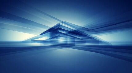 Poster - A modern, abstract depiction of a house, featuring dynamic blue hues and blurred lines, conveying a sense of speed and movement.