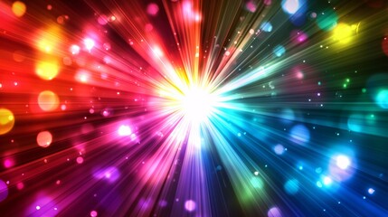 Poster - A vibrant explosion of colors radiating from a central point, creating a dynamic and lively atmosphere perfect for backgrounds or digital art.