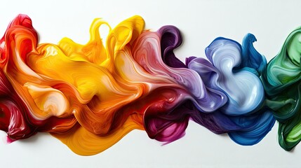 Wall Mural - Abstract Paint Swirls in Rainbow Colors on White Background