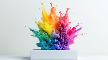 Wall Mural - Abstract Rainbow Ink Explosion on White Surface