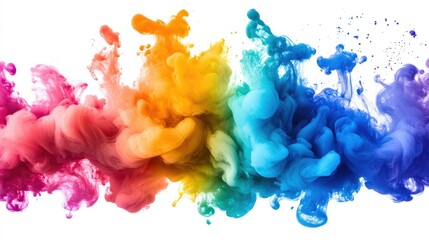 Wall Mural - Abstract Colorful Swirling Ink Clouds Against a White Background