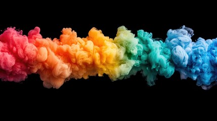 Wall Mural - Abstract colorful ink in water, creating a flowing, smoky, cloud-like effect against a black background, showcasing a rainbow color gradient