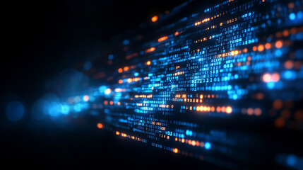 digital background with abstract code symbols, representing advanced technology, innovation, and the intersection of the digital world and human progress. It evokes themes of modernity and complexity