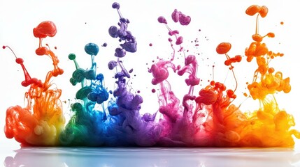Wall Mural - Abstract Art:  A Colorful Ink Explosion in Water on White Background