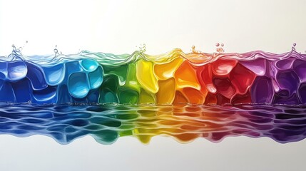 Wall Mural - Abstract Rainbow Liquid Wave with Reflection on White Background