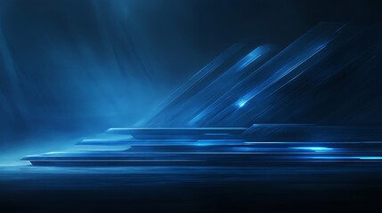 Fototapete - A futuristic, illuminated landscape featuring blue hues, layered structures, and a mystical ambiance.