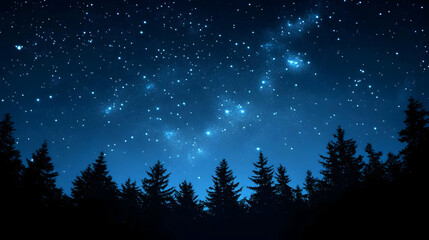 Silhouetted Pine Trees Against a Night Sky Filled with Stars