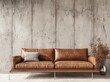 © PERFECTisME - Modern brown leather sofa in front of a white wood wall