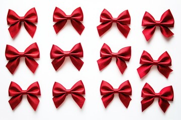 Poster - A set of nine red bows arranged on a white surface