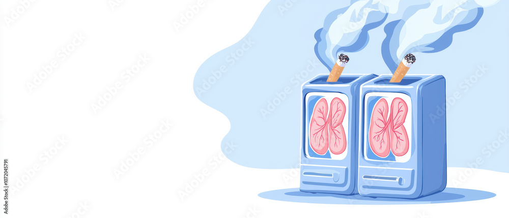 Cartoon-style image depicting two blue vending machines with smoke ...