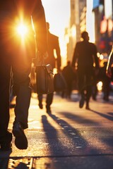 Poster - Group of people walking together on a city street with urban background