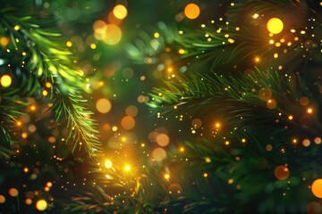 Poster - A close-up shot of a Christmas tree with bright lights in the background