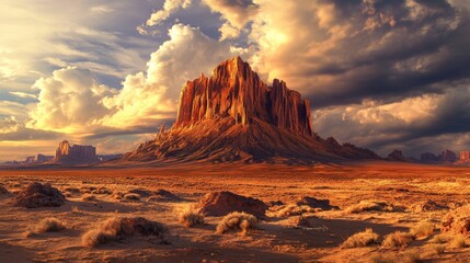 Aufkleber - A desert scene with a mountain in the distance