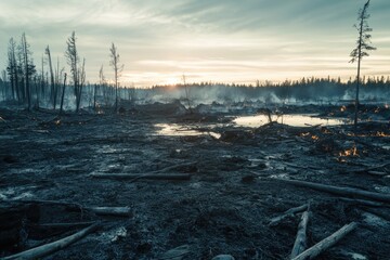 Aufkleber - A intense wildfire raging in the middle of an open field, with flames and smoke filling the air