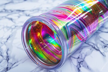 Aufkleber - A colorful glass sits on a white marble surface