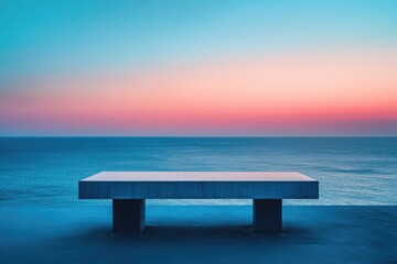 Poster - A wooden bench sits atop a sandy beach, offering a scenic view of the ocean