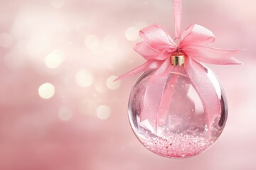 Poster - A delicate glass ornament suspended from a pink ribbon, perfect for decorative purposes