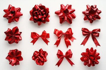 Poster - A collection of red bows arranged neatly on a white surface