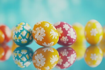 Poster - A collection of vibrant Easter eggs arranged on a table, perfect for decorating or gift-giving