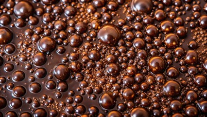 Poster - A close-up view of a liquid surface with many round bubbles, ranging in size and creating a textured, almost metallic, aesthetic.