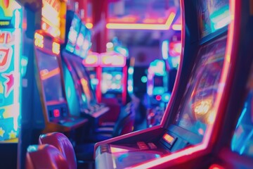 Poster - Row of slot machines in a casino interior